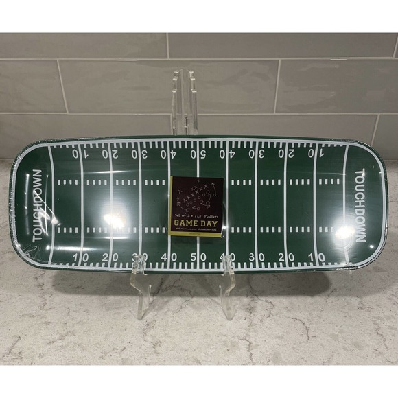 Set 3 Football Field TOUCHDOWN 17.5” x 6.5” Serving Platter Tray Plate Reusable - Picture 1 of 4